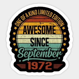 50 Years Old Gifts Awesome Since September 1972 50th Birthday Sticker